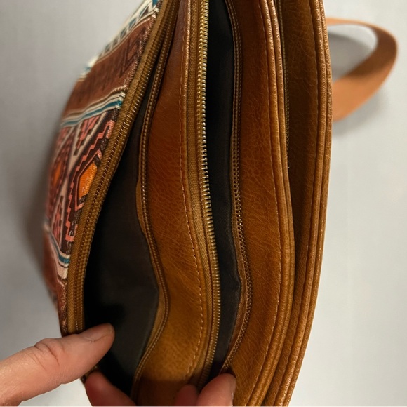 Boho Aztec Style Brown Crossbody Purse retro Canvas Western Pockets& Long Strap - Picture 4 of 7